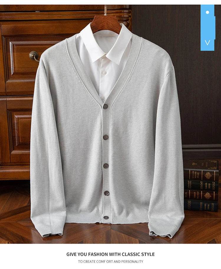 BROWON Brand Mens Sweater Cardigan Business Casual Classic V-neck Solid Color Cardigan Men Sweater Korean Fashion Mens Clothes - AIAZ