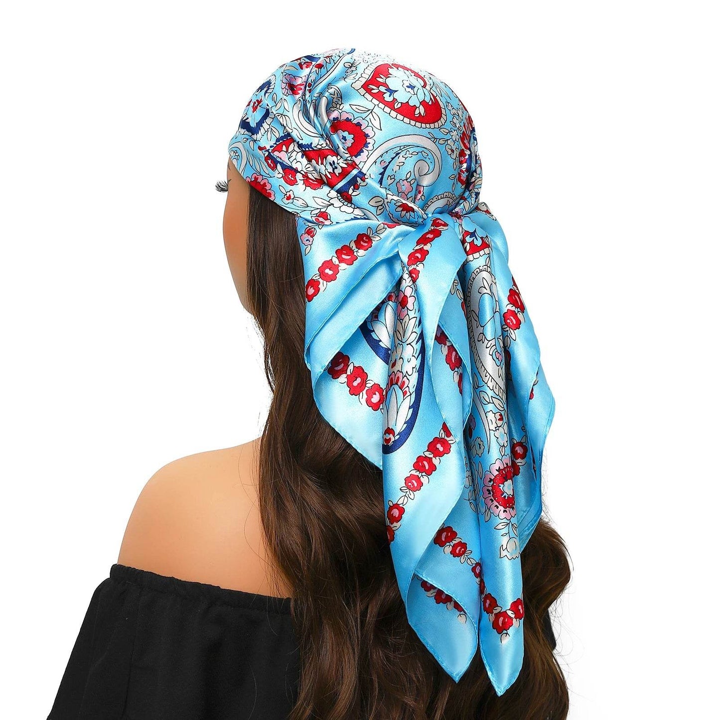 Head Scarf Women Luxury Brand Square 90*90cm Silk Foulard Satin Bandana Cheveux Soft Neckerchief Hijab Hair Scarves For Ladies - AIAZ