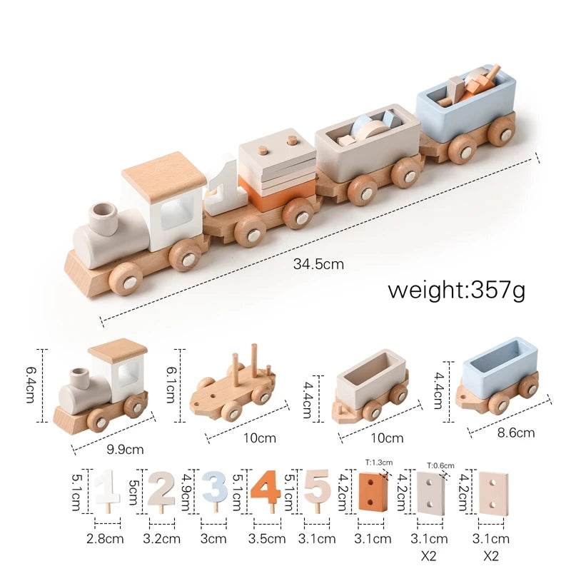 Wooden Train Birthday Toy Montessori Toys Baby Educational Toys Wooden Trolley Baby Learning Toys Number Of Wood Baby's Toys - AIAZ