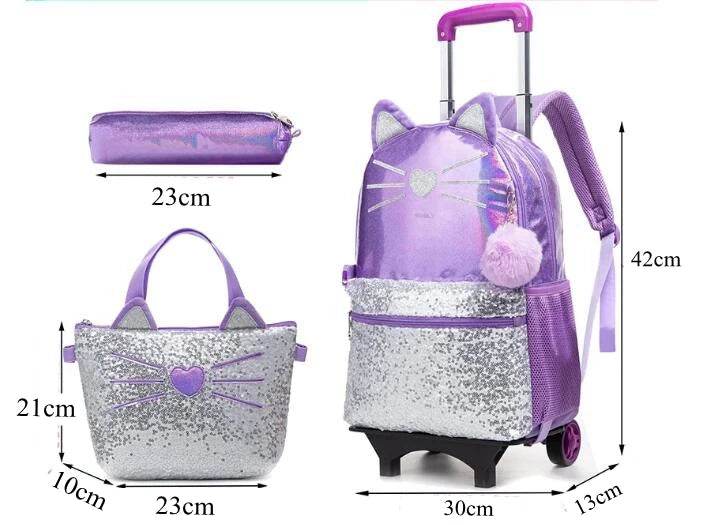 School Wheeled backpack Bag School bag with wheels Trolley Satchel bag Kids School Rolling backpack for girls School Trolley Bag - AIAZ