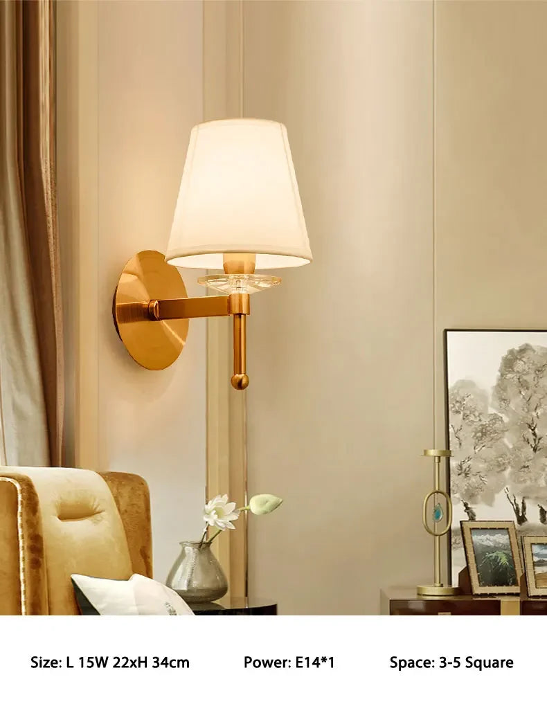 European Style Copper Led Color Wall Lamp Bedroom Bedside Living Room TV Background  Light Simple Hotel Villa Decor Lighting