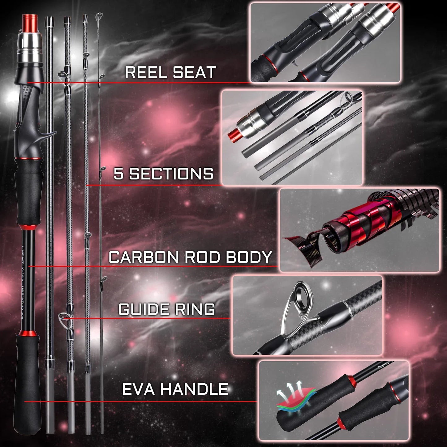 Sougayilang 1.8m 2.1m Lure Fishing Rod Carbon Fiber Spinning Casting Fishing Rod Bait Weight 10-30g Travel Fishing Pole Pesca