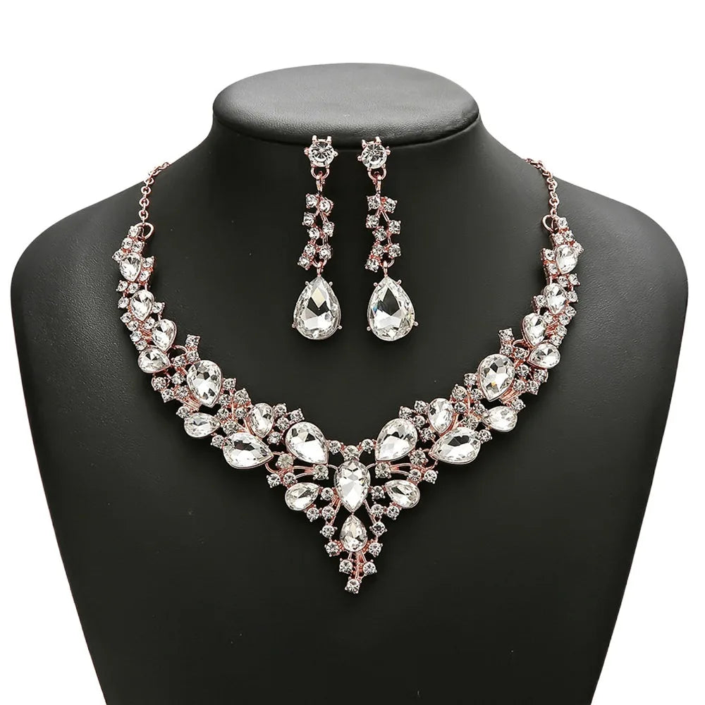 Fashion Crystal Bridal Necklaces Earrings Shining Elegant Rhinestone Jewelry Set Exquisite Necklace Earrings Set Banquet