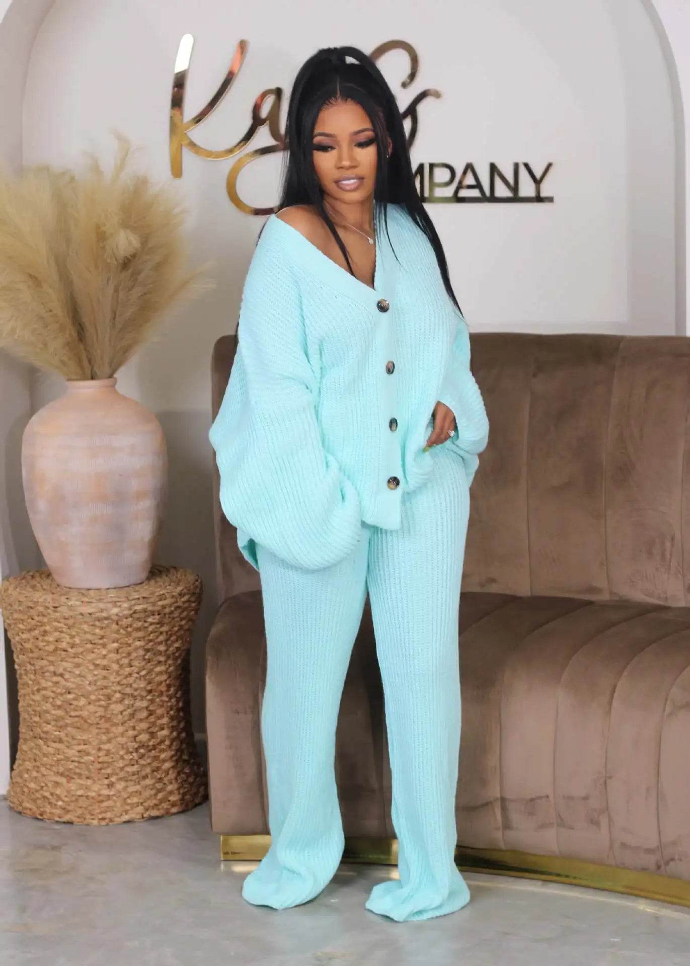 2 Piece Women Sets 2024 Autumn Winter Matching Sets Knitting Two Pieces Sets Sweater Top And Pants Suits Outfits Clothing - AIAZ