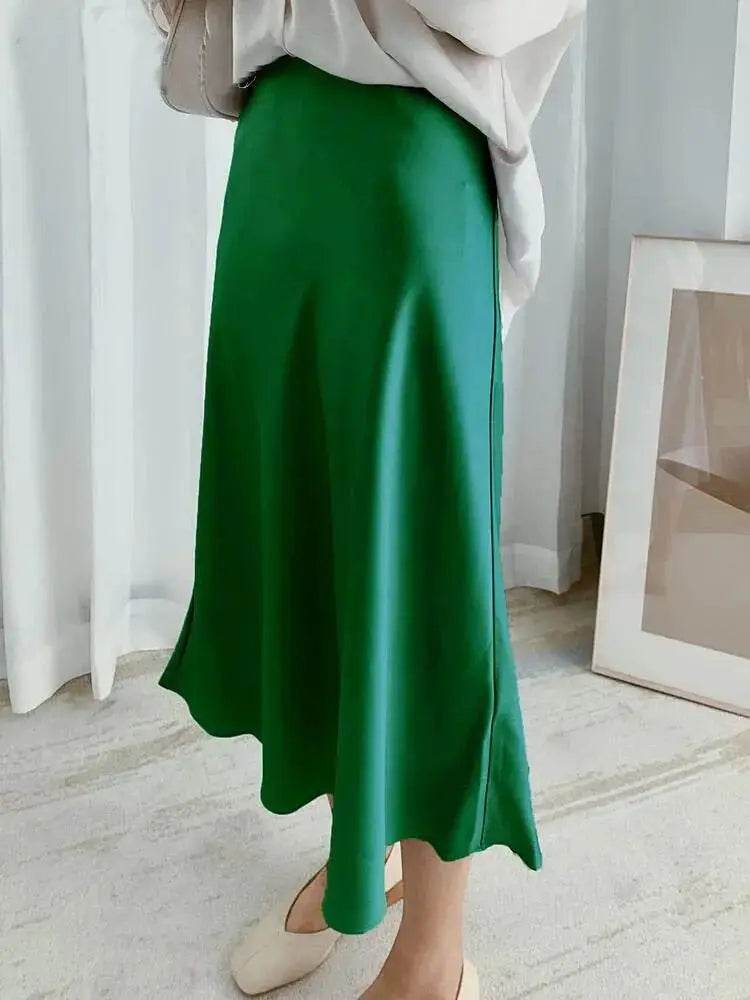 High Waisted Satin Long Skirts for Women Spring/Summer New 2025 Women's Skirt A-line Fashion Elegant Slim Fit Grey Black Skirt - AIAZ