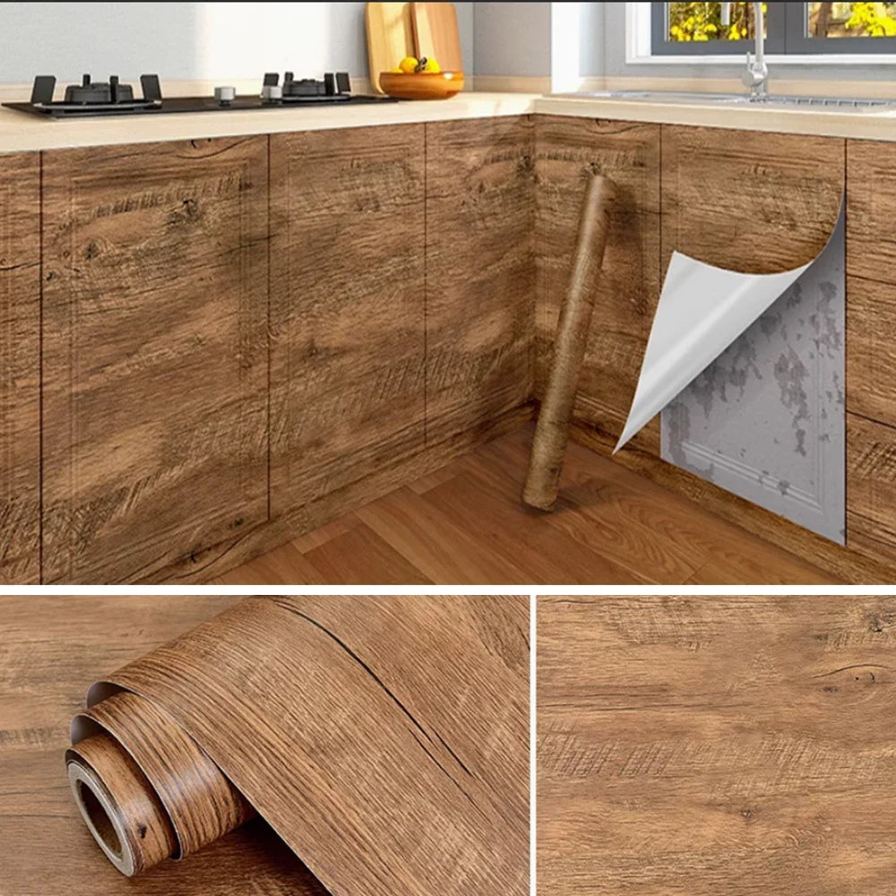 Wood Grain PVC Wallpaper for Door, Wardrobe, Cupboard, Table, Furniture, Waterproof, Self Adhesive Stickers, Home Decor Film