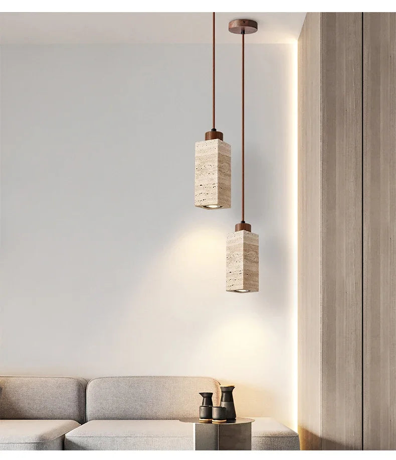 Japanese Wabi Sabi Yellow Marble Chandelier Creative Restaurant Dining Desk Bar Bedroom Pendant Lamp Homestay Art Decor Lighting