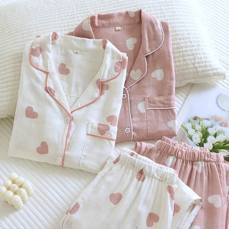New Spring and Autumn Pajama Set Women's 100% Cotton Long Sleeve Pants Two Piece Love Lovely Sweet Home Furnishing Set - AIAZ