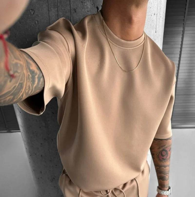 Men 2025 summer fashion sports design sense simple casual solid color quick drying short-sleeved T-shirt trend clothes - AIAZ
