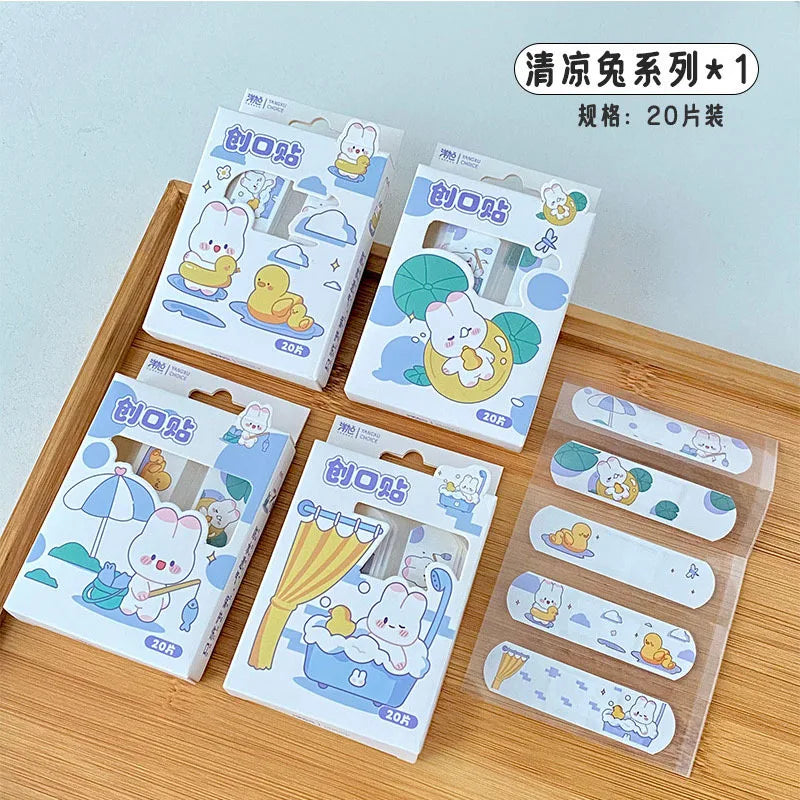 20pcs/box Cute Cartoon Waterproof Breathable Bandages for Girls Baby High Aesthetic Adhesive Wound Care Anti Blister Plasters
