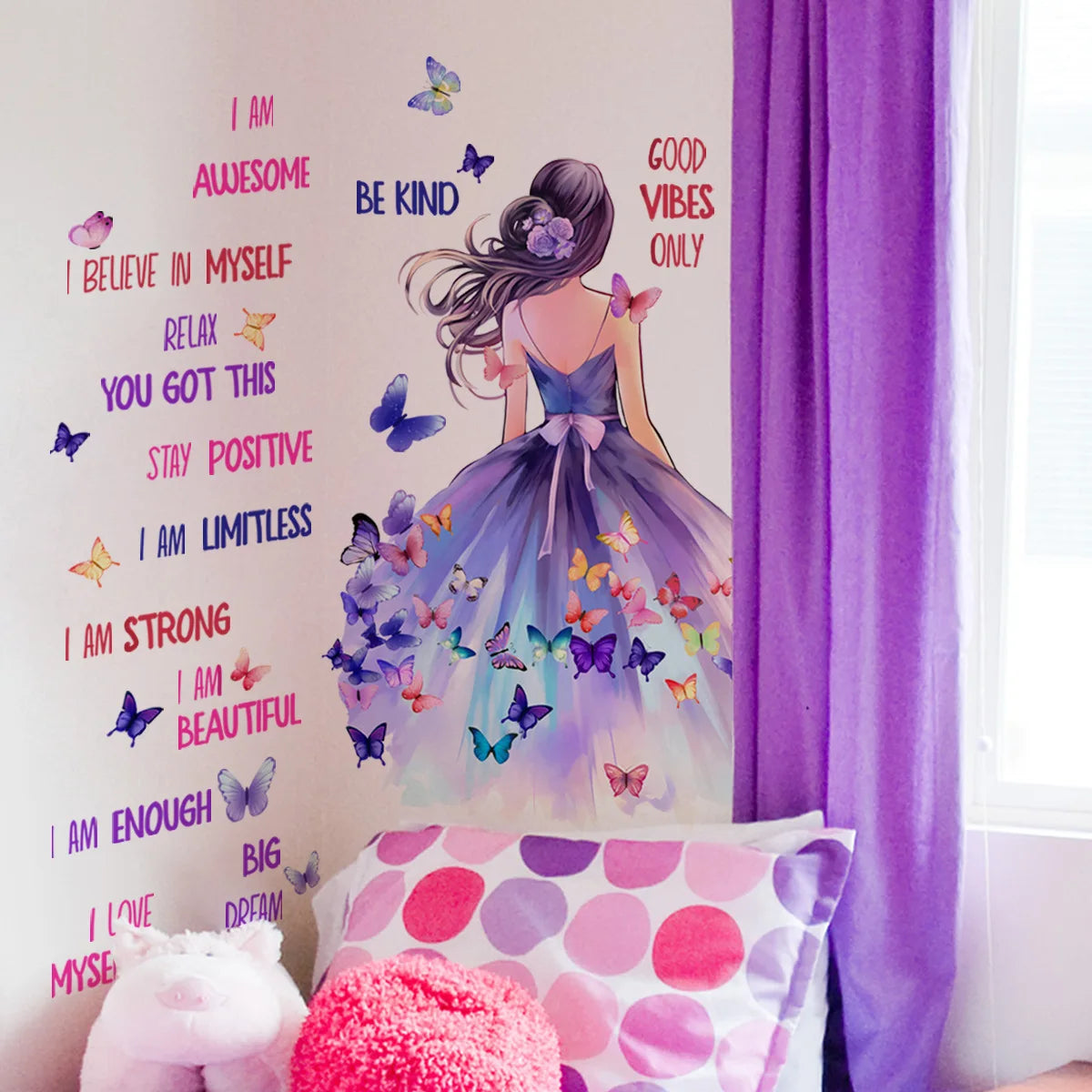 Removable Butterfly Wall Stickers, Self-adhesive PVC, Little Girl Back, Home Decoration, Living Room, Bedroom