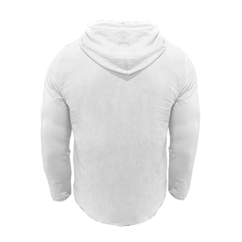 24 New cotton and linen shirts hooded loose large size casual sweater long sleeve hoodie men - AIAZ