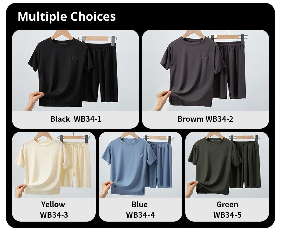 2/4 Pieces Children's Summer Thin Short-sleeved Shorts Ice Silk Suit Boys and Girls Casual Joker Home Clothes 2-piece Suit.