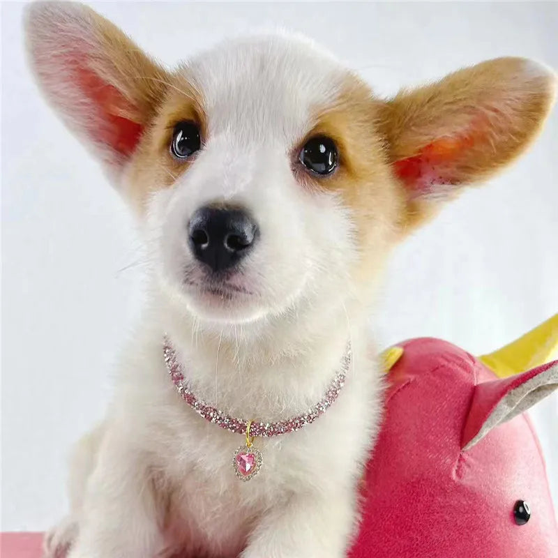 Crystal Cat Collar Heart Gem Pendant Party Rhinestone Necklace Adjustable Cats Puppy Chihuahua Wedding Pet Accessories