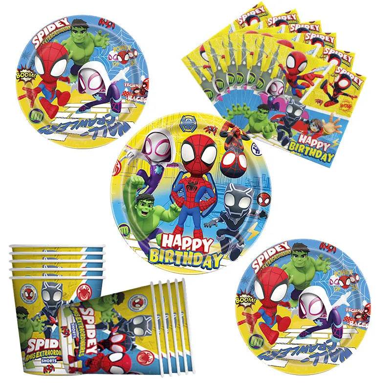 Spidey And His Amazing Friends Birthday Decoration Party Supplies Paper Cups Plates Napkins Tableware Tablecloth Kids Balloons - AIAZ