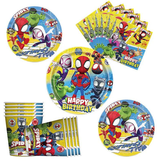 Spidey And His Amazing Friends Birthday Decoration Party Supplies Paper Cups Plates Napkins Tableware Tablecloth Kids Balloons - AIAZ
