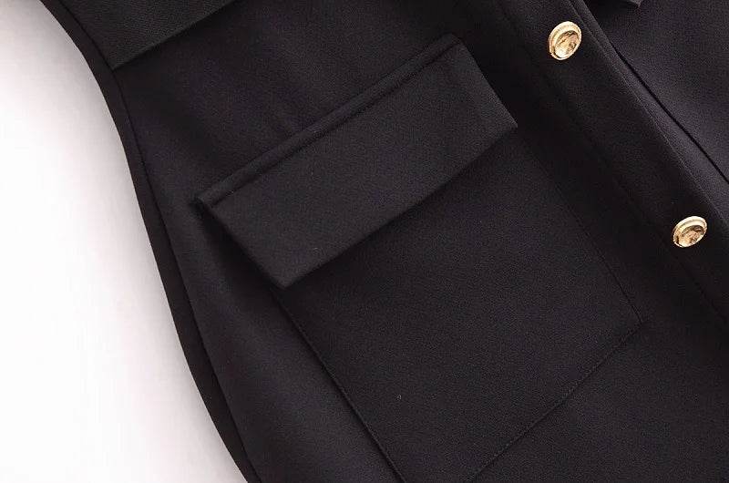 MUJER 2025 Womens Dresses Black Office Long Dresses for Women Spring Sleeveless Midi Dress Woman Belt Button Women's Dress Vest - AIAZ