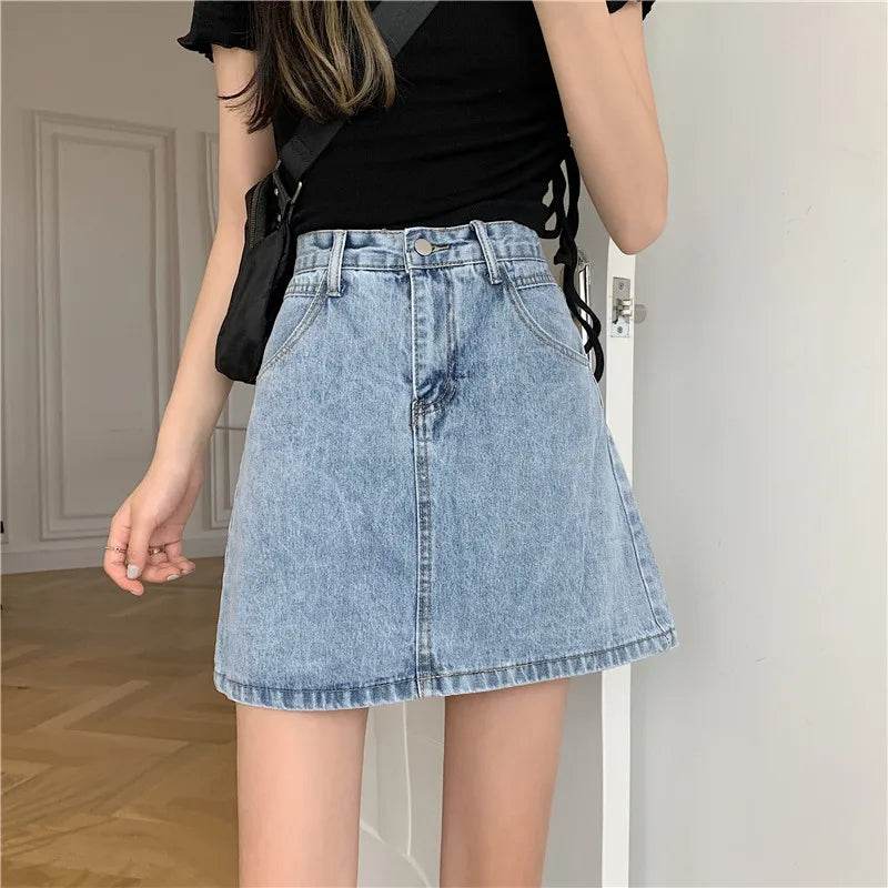 High Waist Denim Skirt Versatile Skirt Women's Clothing A-Line ort Skirt Slimming Wraparound Summer 202 plus Size - AIAZ