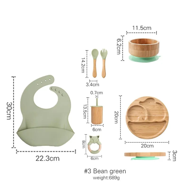 Wooden Dinner Plate Feeding Supplies Bamboo Baby Tableware Silicone Suction Plate Bowl BPA Free Baby Stuff Newborn Accessories