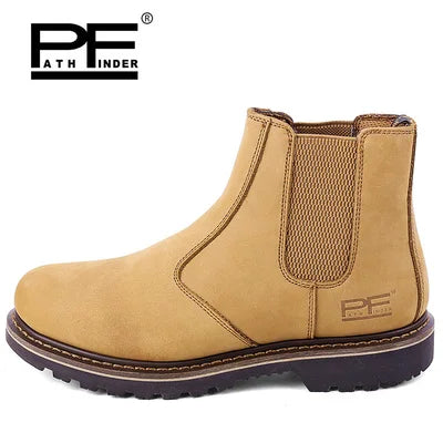 Goodyear-Welted Vintage Men Genuine Leather Ankle Motorcycle Boots Women Casual Elastic Goth Shoes Men Punk Work Boots