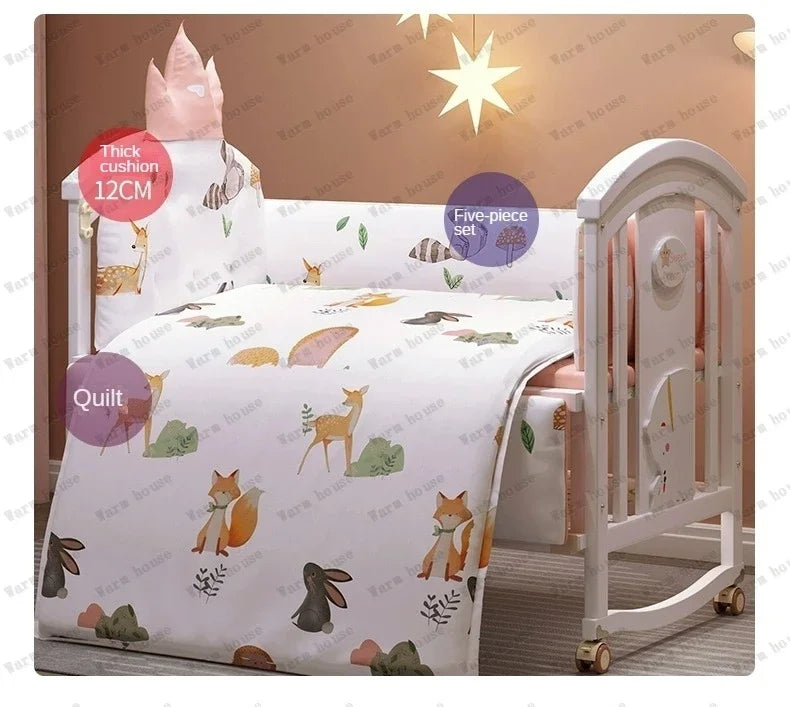 Solid wood spliced crib Multifunctional European style children's bed Movable newborn cradle large bed Baby Rest Chair