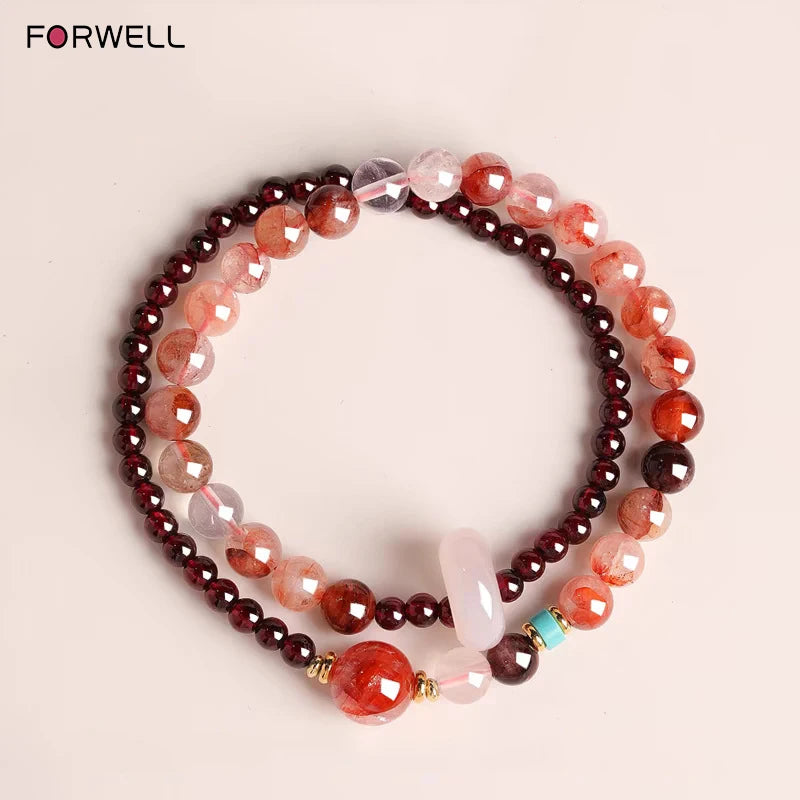 FORWELL Natural Stone Crystal Beads Semi Precious Women's Bracelet Amethyst Multi Layered Combination Bracelets Luxury Gift