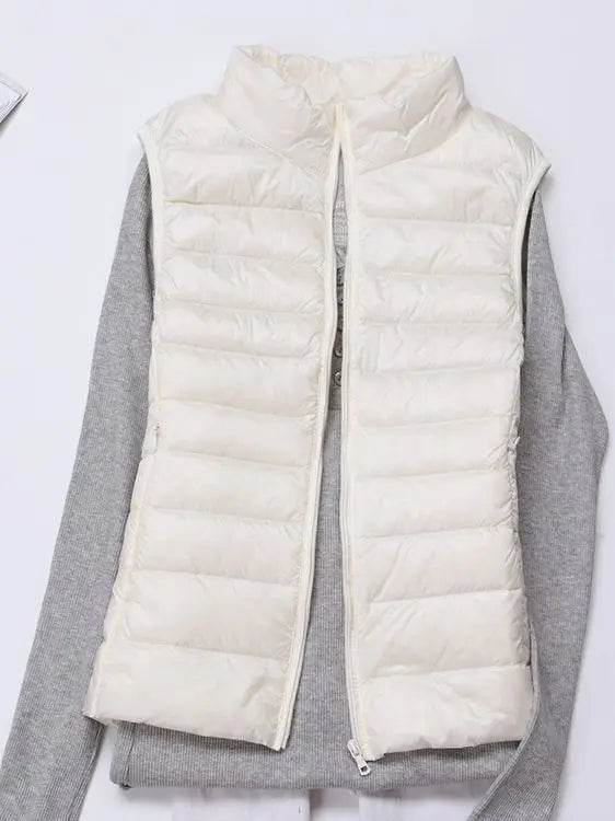 0-10℃ Women Vests Autumn Winter Ultra Light Duck Down Vest Female Slim Sleeveless Jacket Windproof Warm Puffer Waistcoat 4XL - AIAZ