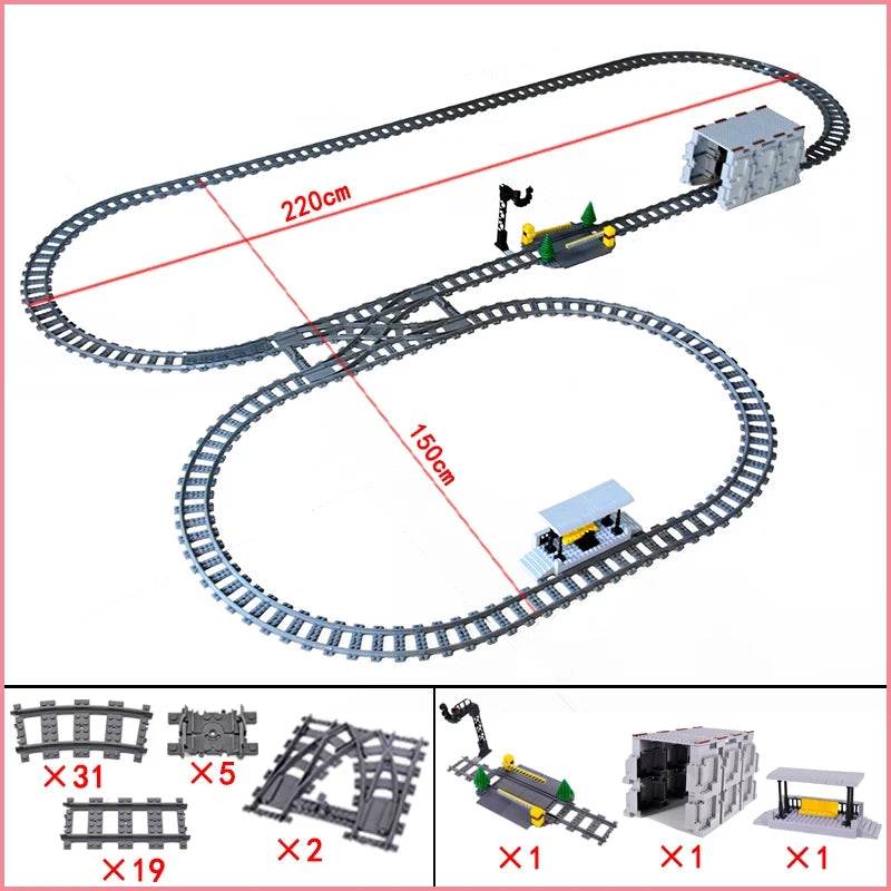 City Train Station Platform Traffic Light Cave Flyover Tracks Straight Curved Rails Building Block Bricks Technican Creative Toy - AIAZ