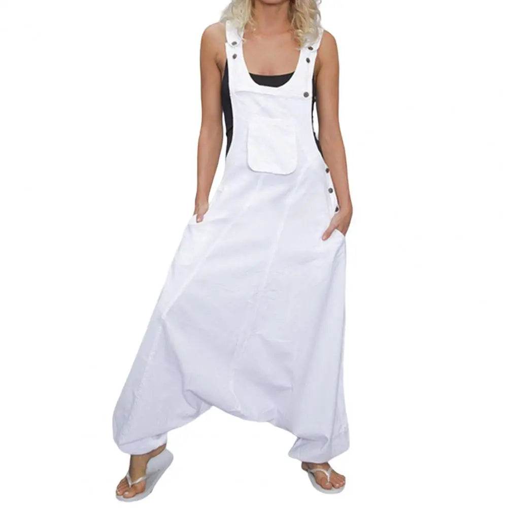Women Summer Loose Thin Jumpsuits Harem Pants Wide Leg Pants Sleeveless Pockets Bib Jumpsuit Siamese Trousers Large Size S-5XL - AIAZ