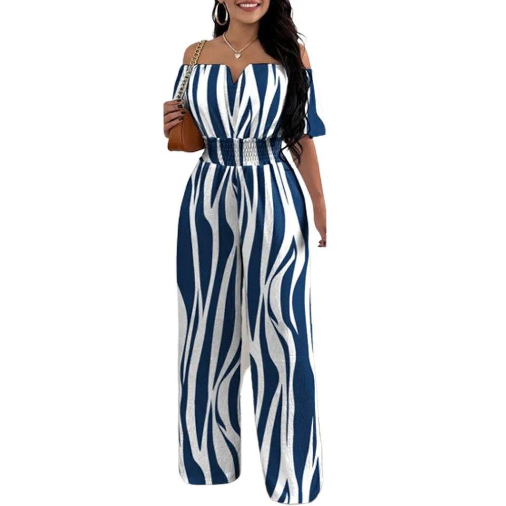 Lady Print High Waist Jumpsuit Sexy Off Shoulder Short Sleeve Wide Leg Pants Jumpsuits Women Fashion Casual Summer Women Clothes - AIAZ