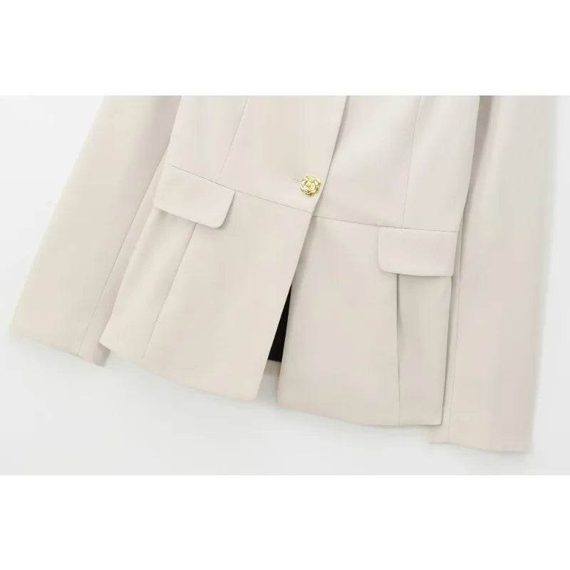 Women's Suit Set Business Formal Blazer & Pants Gold Button Jacket High Waist Straight Leg Office Wear Spring Wrinkle-Resistant - AIAZ