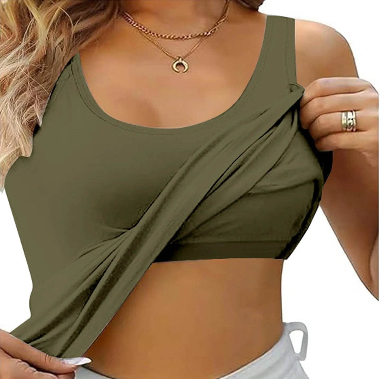 Womens Tank Tops 2025 Summer Casual Crew Neck Sleeveless Camisole With Built In Bras Plus Size Casual Bandeau Tops For Women - AIAZ
