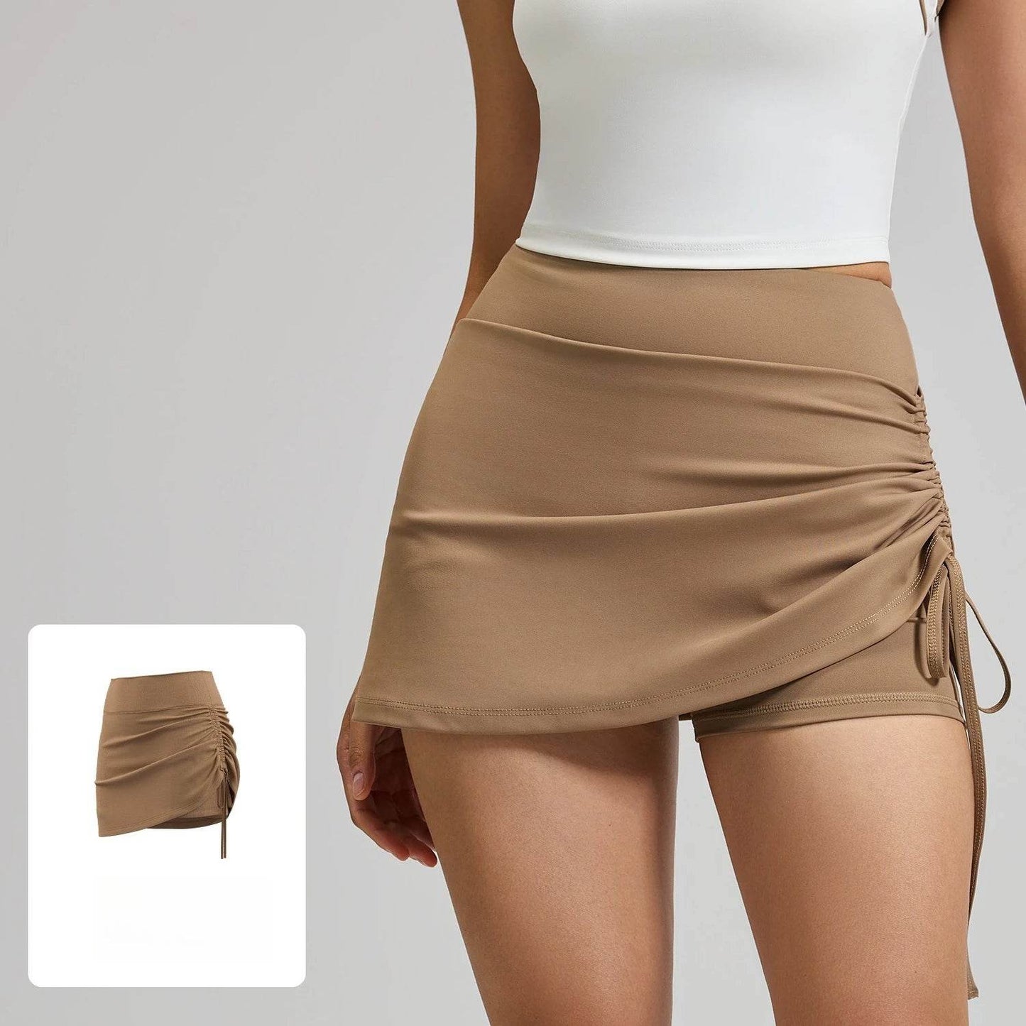 Shirring Sports Skirts with Safety Trousers for Women High Elastic Fashion Casual Fitness Skirts Fake Two Pieces Yoga Skirts - AIAZ