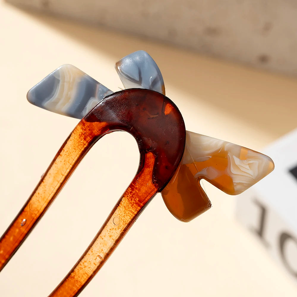 New Acetate Bow U-Shaped Hair Sticks for Women Girls Acrylic Hair Fork Bun Sweet Trendy Hairpin HairStyling Hair Accessories