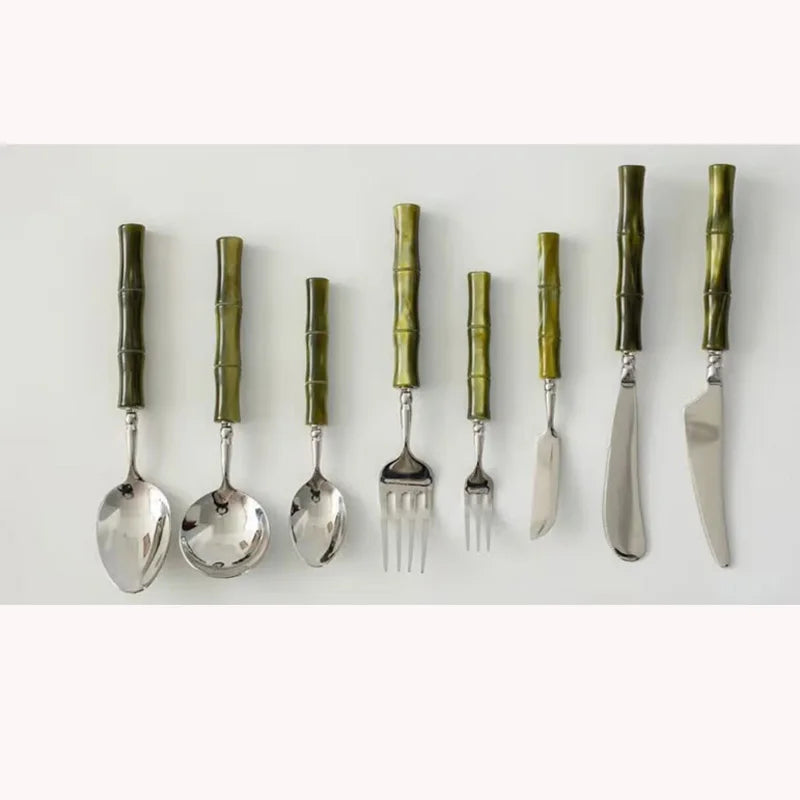 GH olive green acrylic handle 304 stainless steel cutlery cutlery cutlery spoon four-piece restaurant hotel set