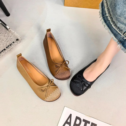 New 2025 French Flat Single Shoes Bow Mom Shoes