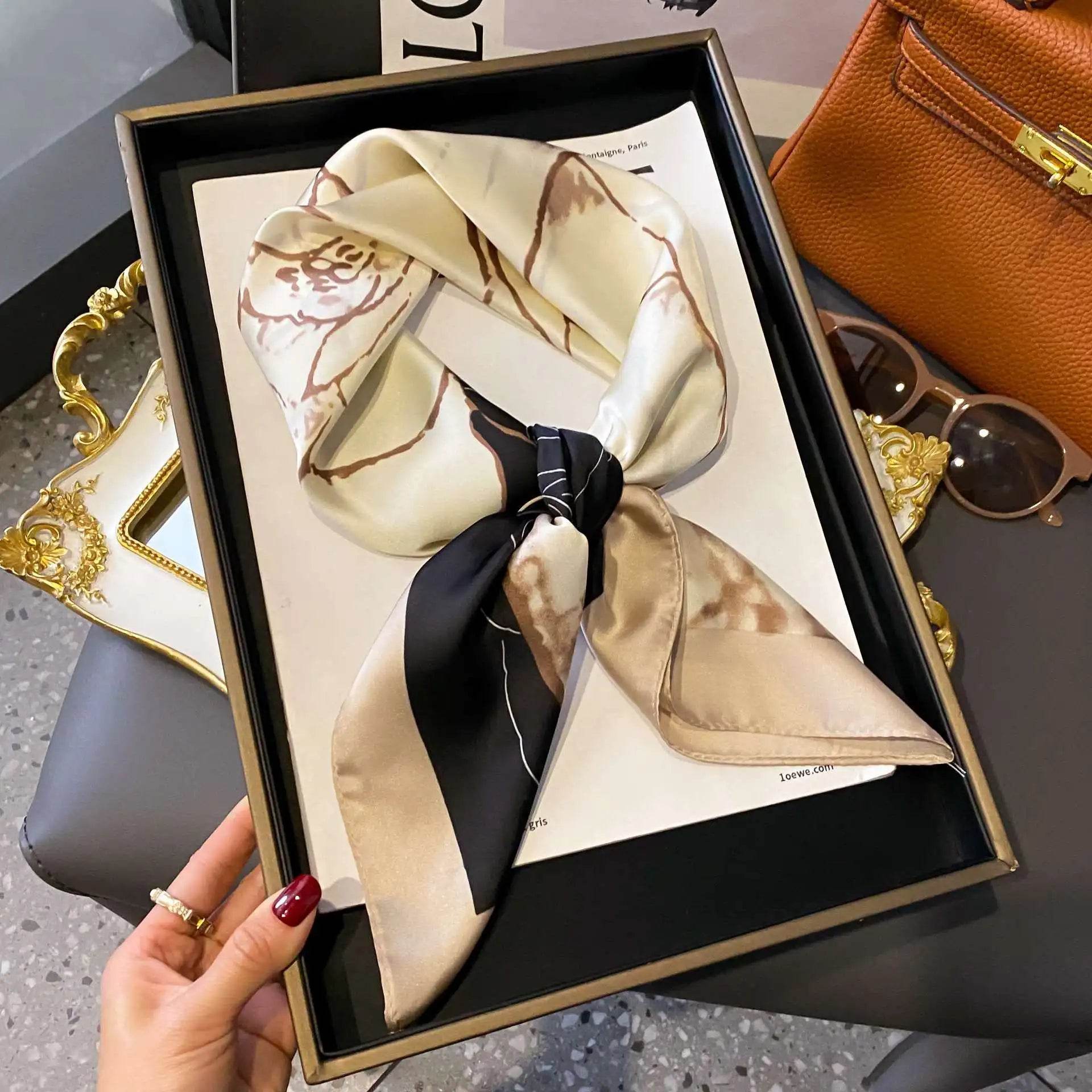 Fashion Luxury Brand 70cm Silk Square Scarf Women Satin Neck Tie Female Hair Bandana Headkerchief Shawl Wrap Hijab Echarpe - AIAZ