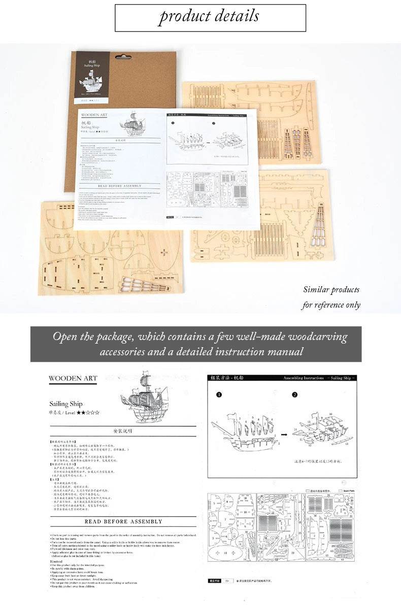 Diy 3d wooden puzzle for Assembly Puzzle Laser Cutting Sailing Ship Biplane Steam Locomotive Train Toy diy Kit for adults Child - AIAZ