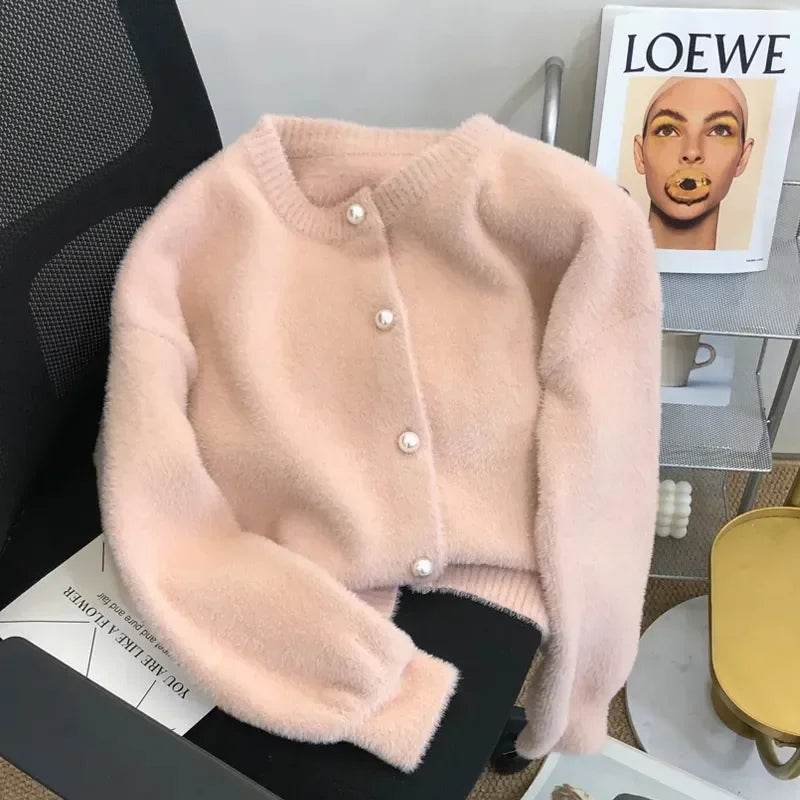 Knitted Cardigan women's 2023Spring New Korean Loose Solid Color Round Neck Sweater Coat - AIAZ