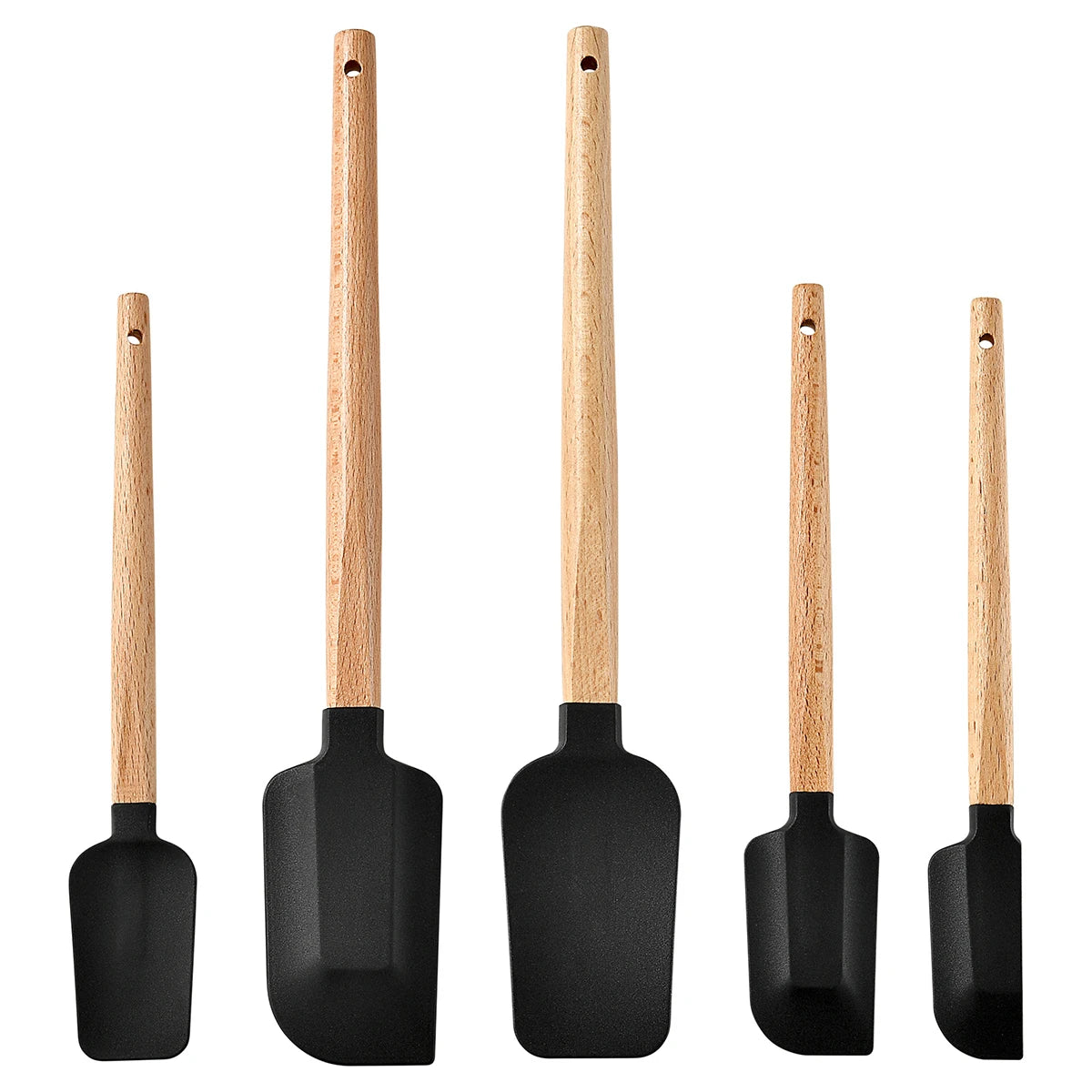 5pcs Wooden Handle Silicone Scrapers Set High Temperature Resistant Cream Cake Spatula Baking Scraper Shovel Kitchen Bakeware
