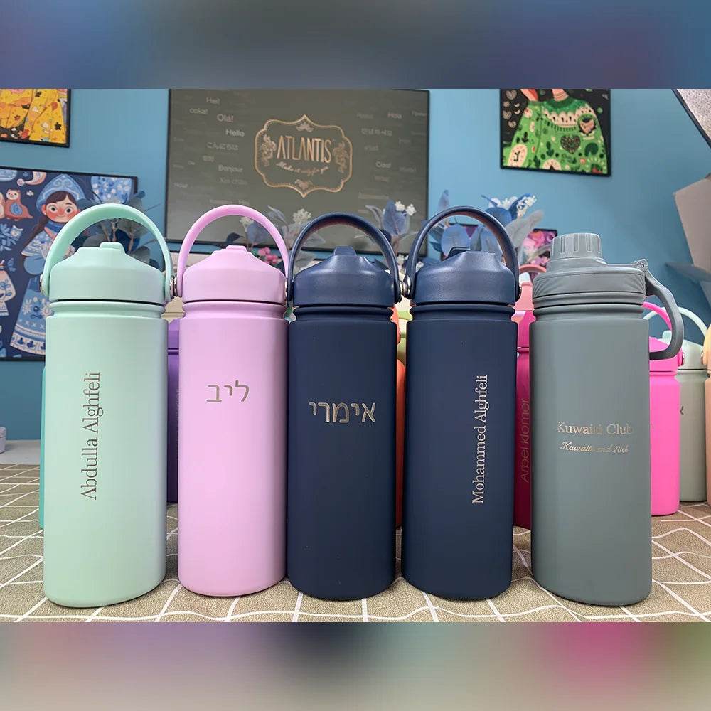Insulated Water Bottle 500ml Custom Text/Logo - 304 Steel, 24H Cold, Office & Gym Essentials - AIAZ