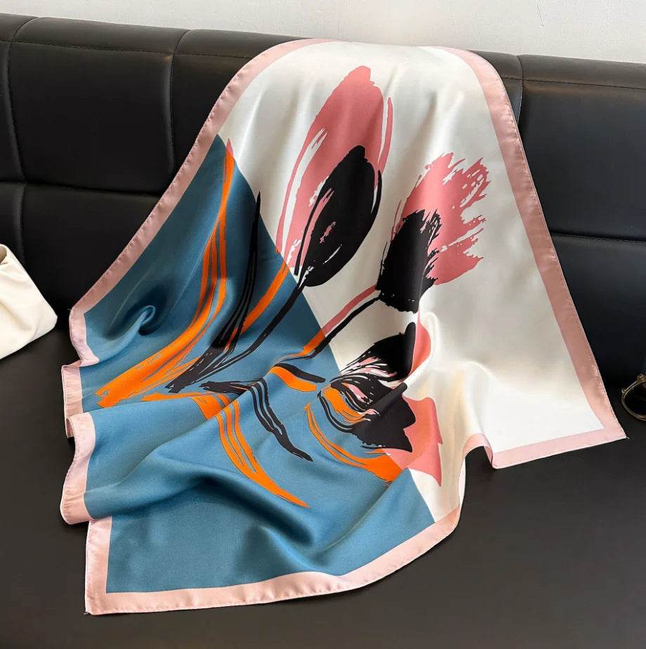 Women Fashion Versatile New Silk Scarves 70x70cm Square Scarf Korean Version Neck Protection Spring and Autumn Vintage Scarf - AIAZ
