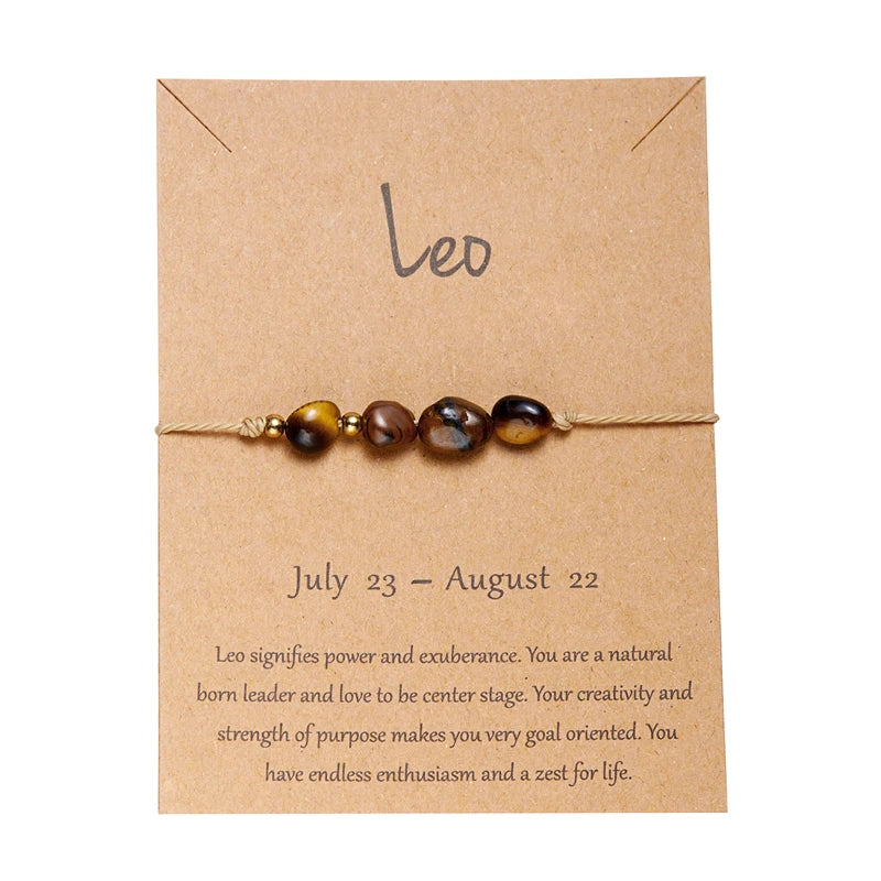 12 Zodiac Signs Woven Card Paper Bracelet for Women Men Minimalist Natural Stone Handmade  Braided Bracelet Friendship Jewelry