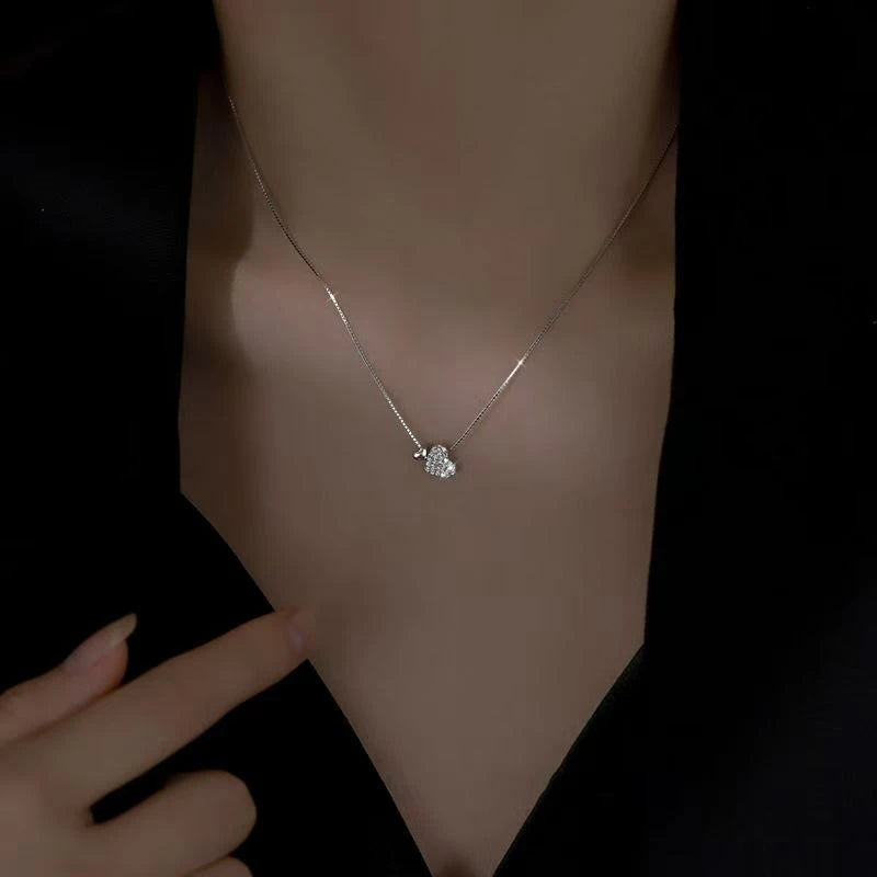 Jkeli 100% 925 Sterling Silver Charm Romantic Love Heart Pendant Box Link Chain Necklace for Women Fashion Wedding Jewelry