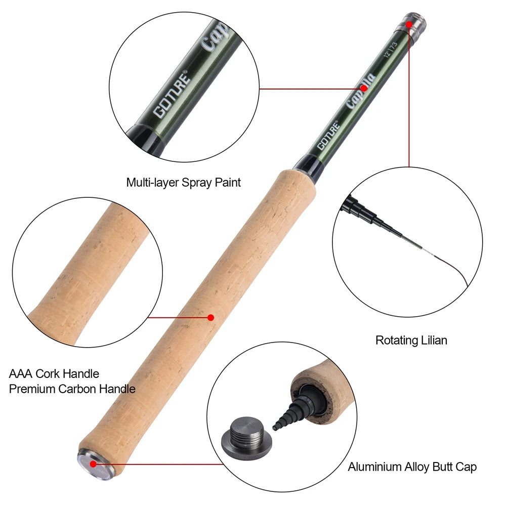 Goture Tenkara Fly Fishing Rod Combo 3.6m Ultralight Carbon Fiber Rod with Line Lure Clipper Portable Tenkara Rod Set Tackles