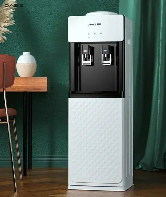 AMOI New - model Household Vertical Automatic Barreled Water Dispenser with Refrigeration and Heating for Office Drinks.