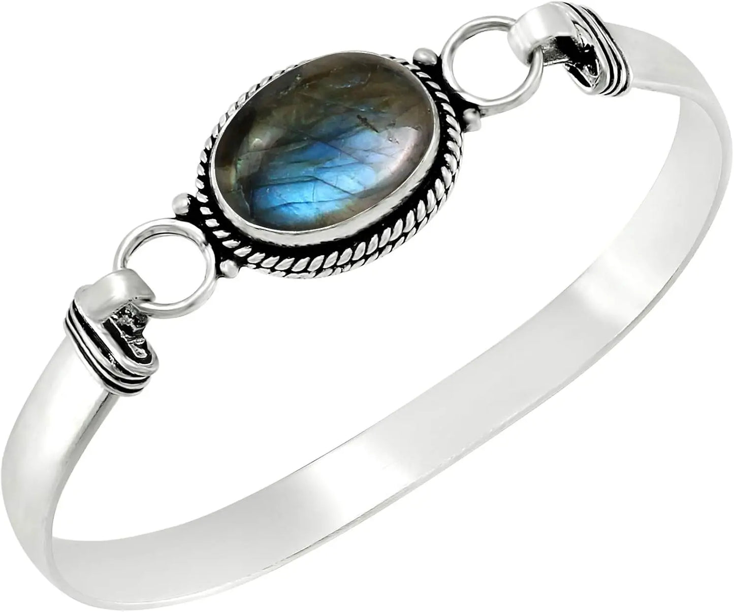 Vintage 925 Silver Natural Oval Moonstone Bangle Bracelets Handmade Birthstone Bangle Gifts Fine Jewelry for Women Men