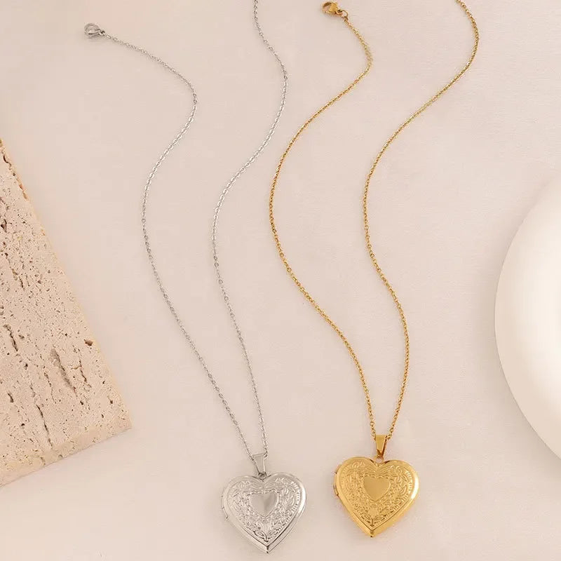 Gold Plated Heart-shaped Pendants Can Openable Frame Love Faith Stainless Steel Embossing Heart Locket Pendant Memorial Necklace
