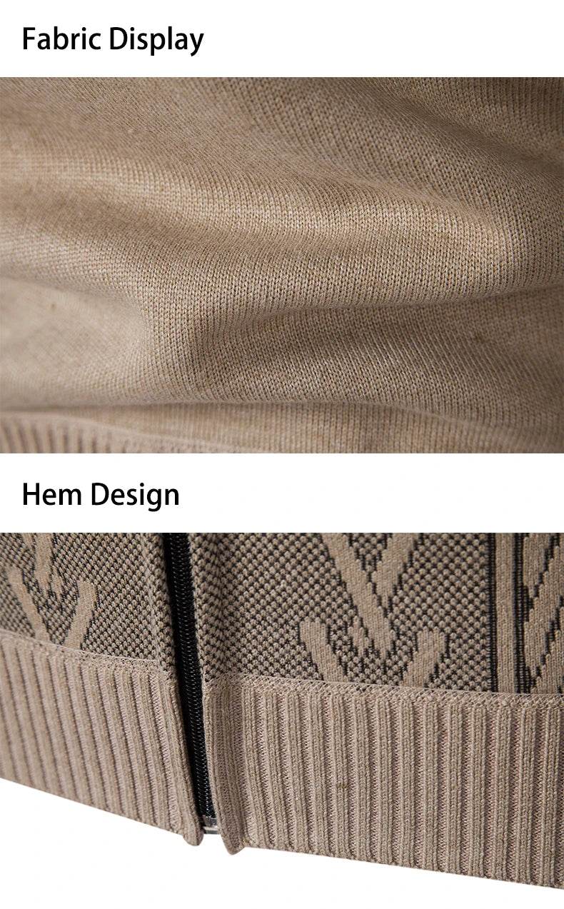 Thickened jacket men's autumn and winter warm trend line stand collar knitted cardigan sweater coat - AIAZ