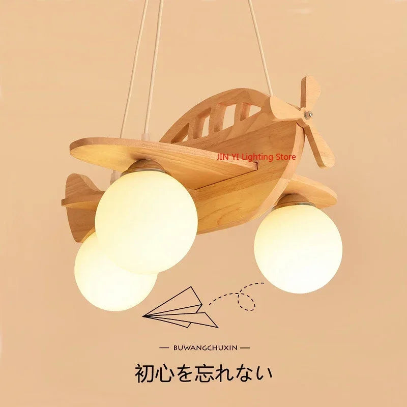 Wooden Handmade Aircraft Hanging Pendant Lights For Bedroom Children Room Decor Suspension Lamps Excluding Light Bulbs